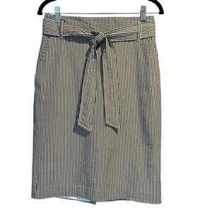 Ann Taylor Factory Size 4 Seersucker Black & White Stripe Skirt Tie Minimalist